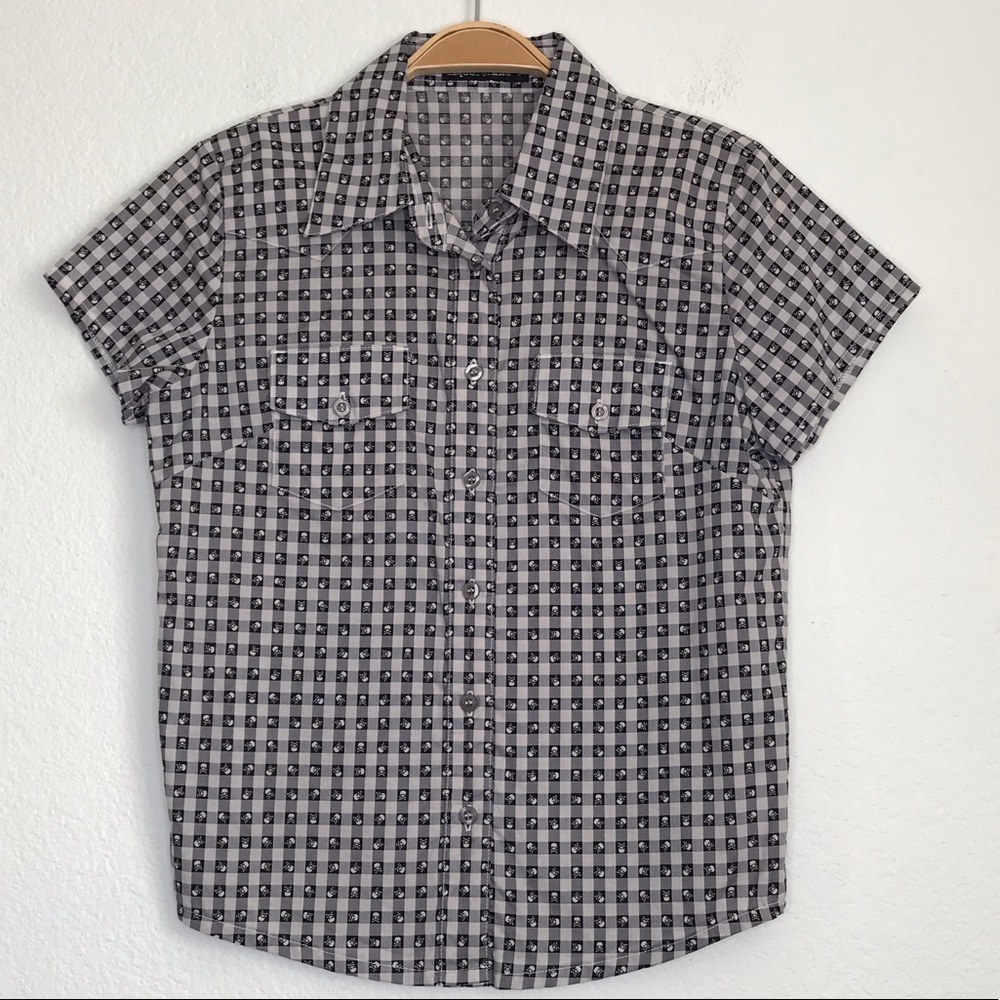 Liquorbrand S skull button down short sleeve Sz S